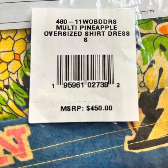 *$450 NWT RE/DONE MULTI PINEAPPLE OVERSIZED SHIRT DRESS SZ SMALL - Picture 8 of 8